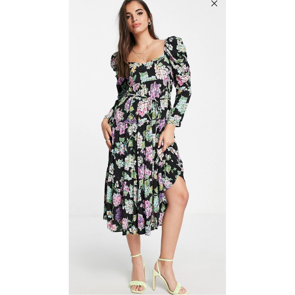 ASOS Miss Selfridge sleeve detail midi dress in large bloom